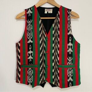 Vintage Tropical Handwoven Vest Boho Southwestern Tribal Cotton Small